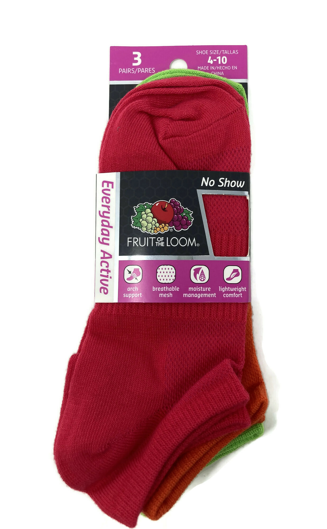 Fruit Of The Loom Womens Everyday Active 3 Pack No Show Socks - Picture 2 of 3