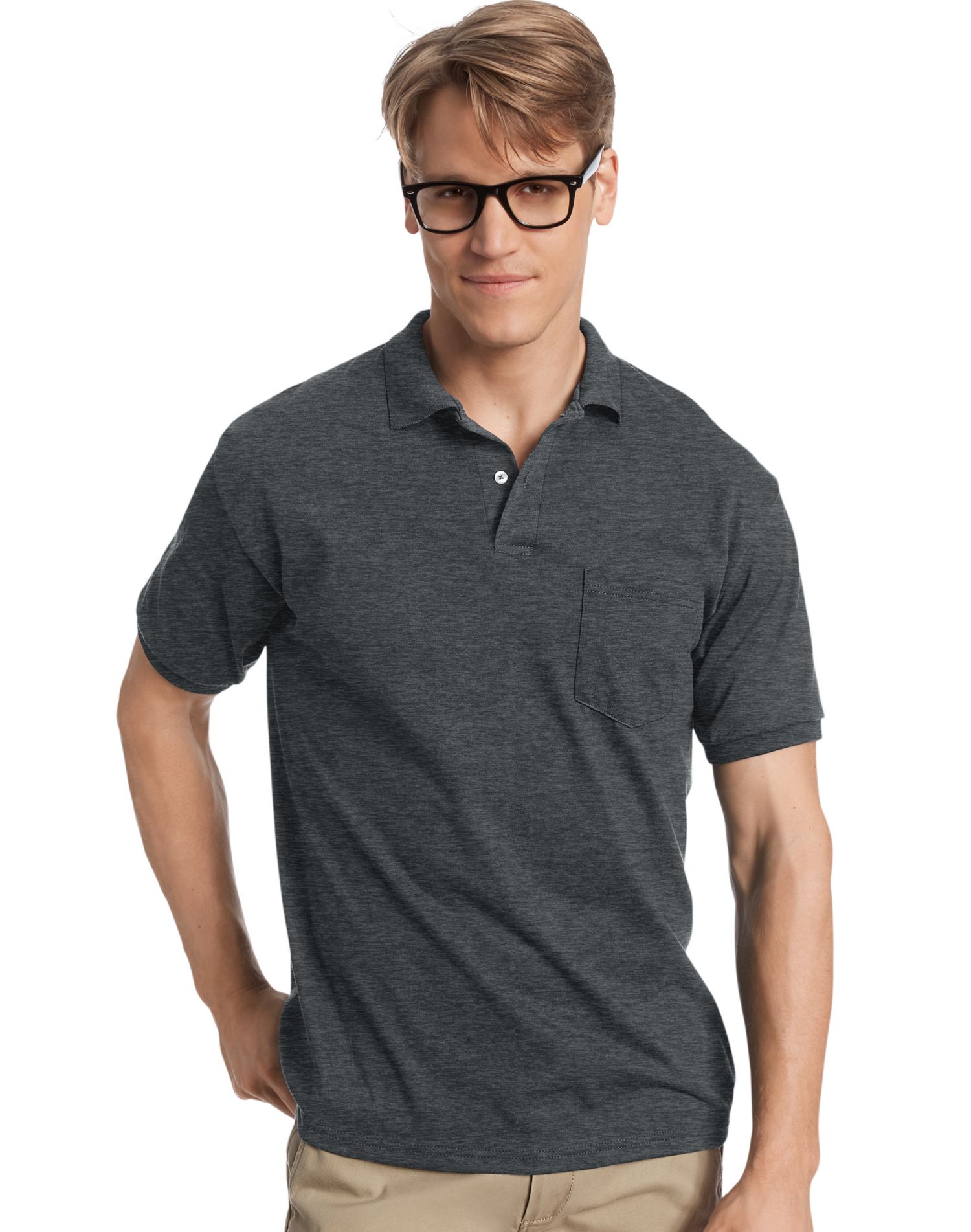 Hanes Mens Cotton-Blend Jersey Polo with Pocket - Picture 8 of 29