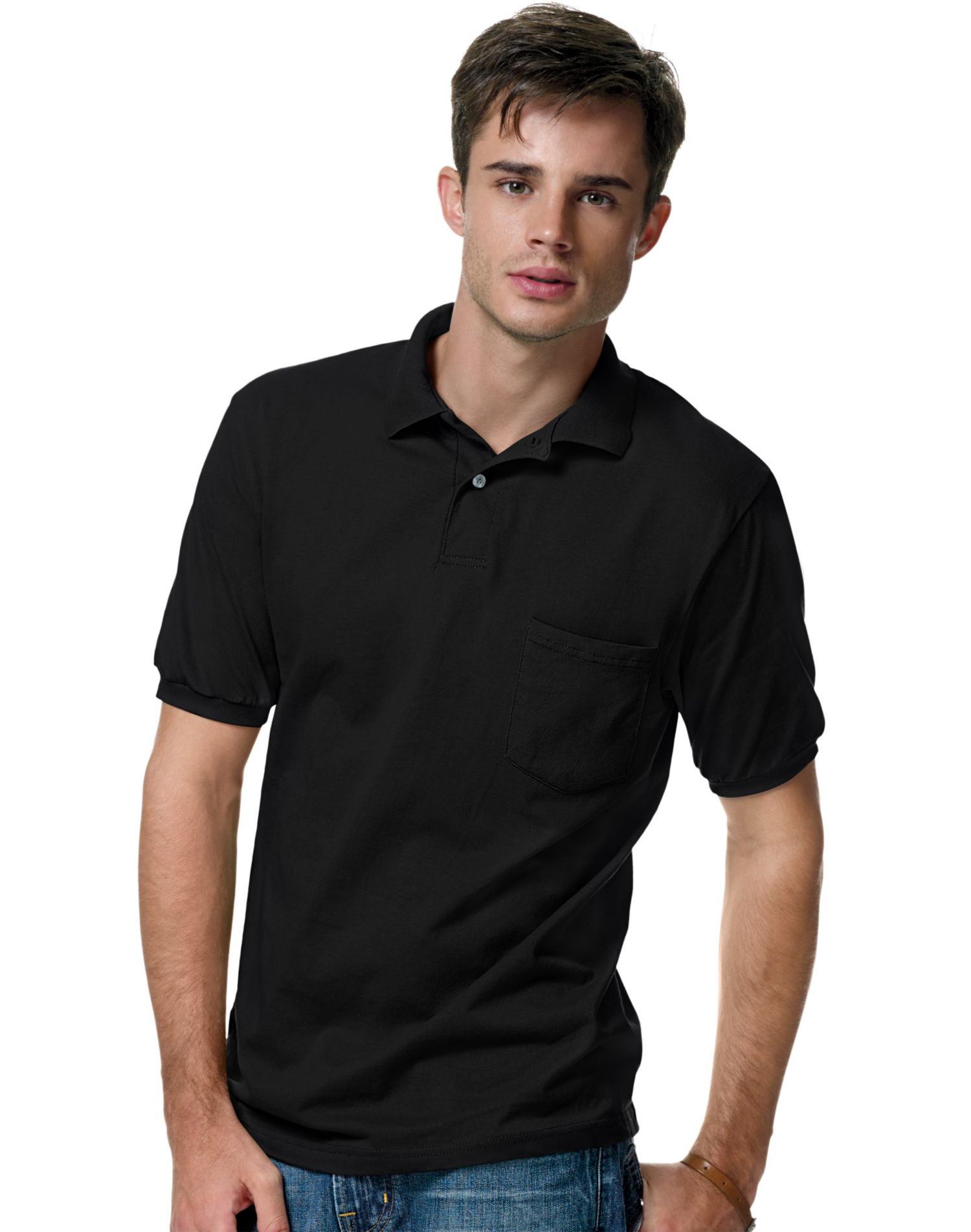 Hanes Mens Cotton-Blend Jersey Polo with Pocket - Picture 4 of 29