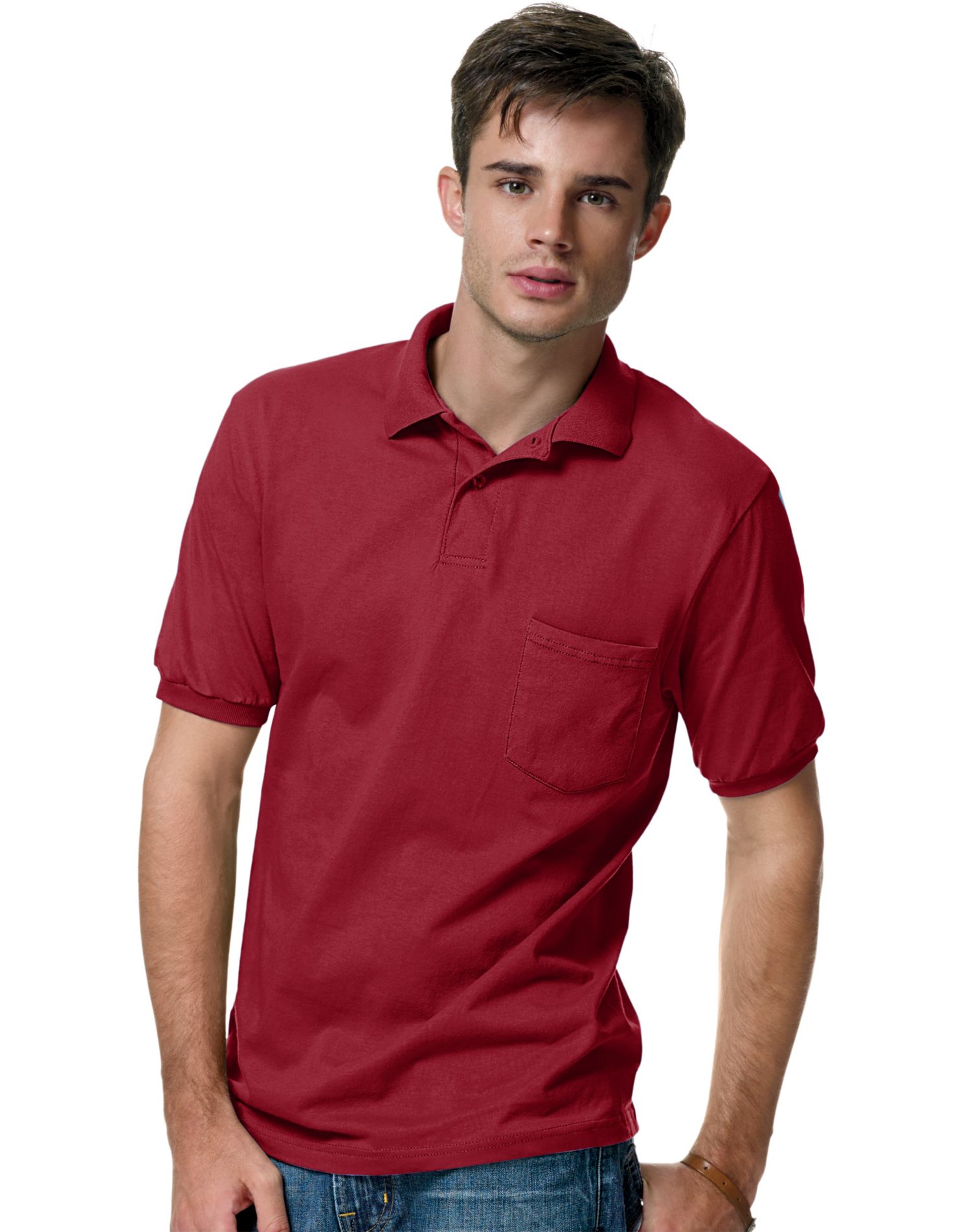 Hanes Mens Cotton-Blend Jersey Polo with Pocket - Picture 6 of 29