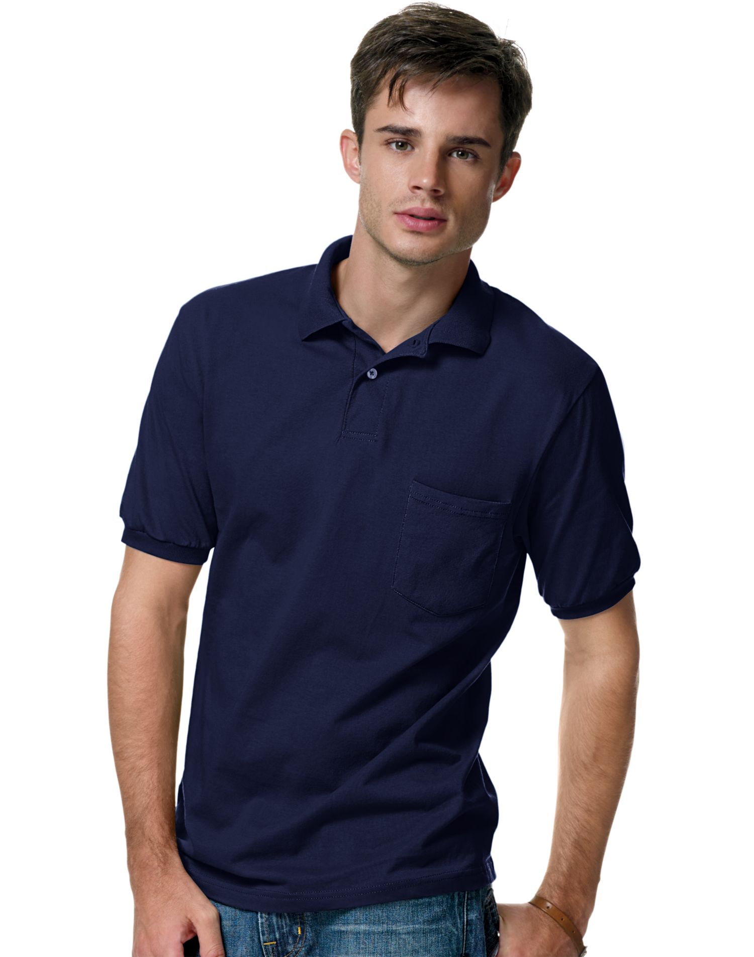 Hanes Mens Cotton-Blend Jersey Polo with Pocket - Picture 12 of 29