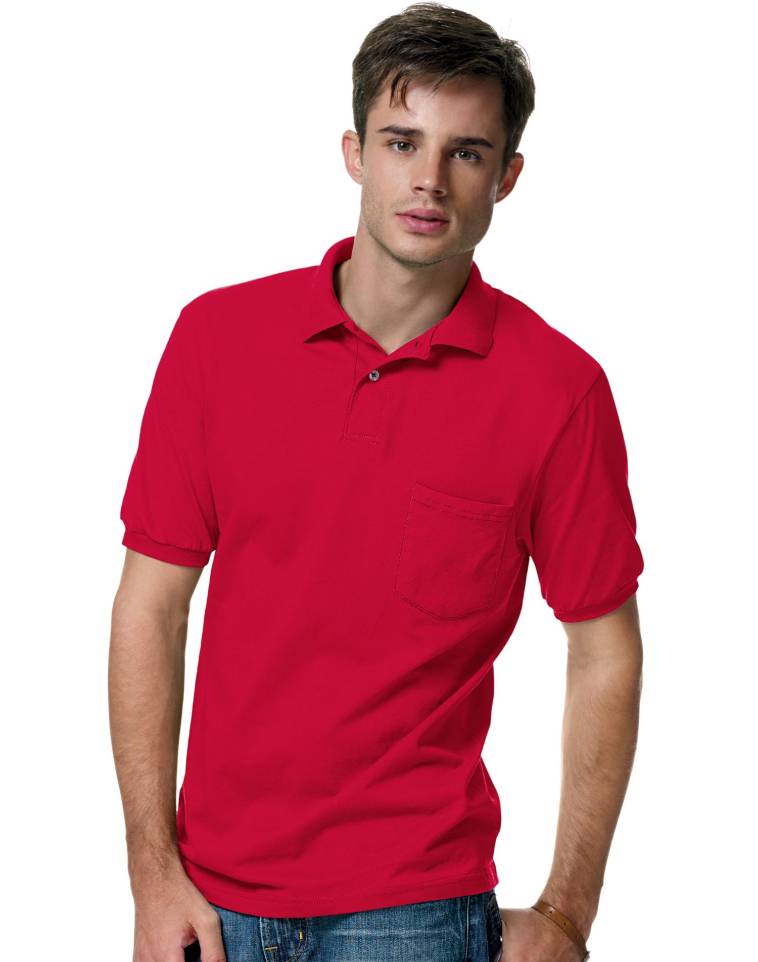 Hanes Mens Cotton-Blend Jersey Polo with Pocket - Picture 14 of 29