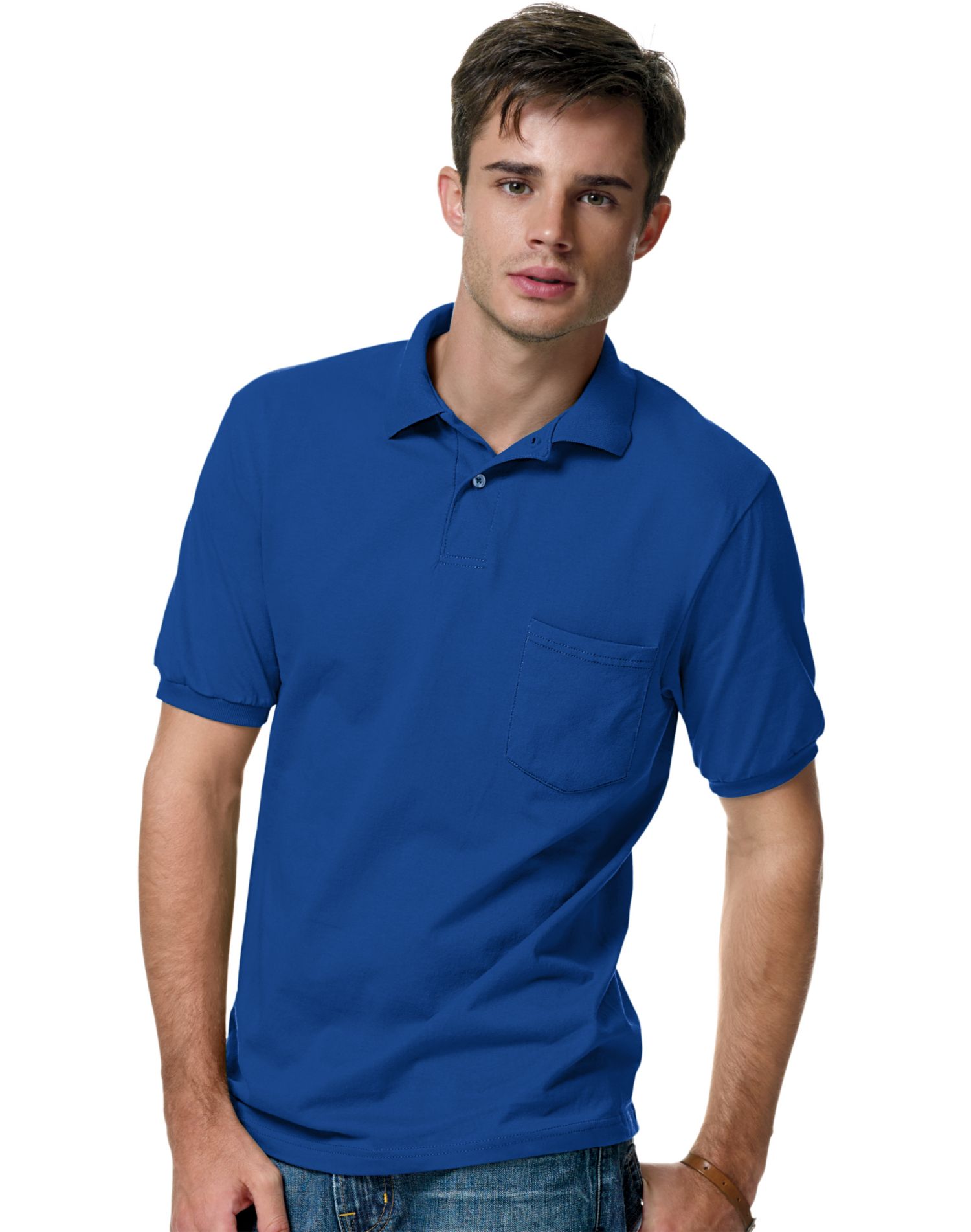 Hanes Mens Cotton-Blend Jersey Polo with Pocket - Picture 16 of 29