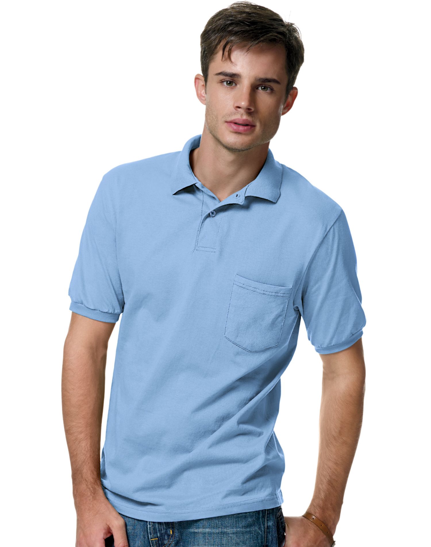 Hanes Mens Cotton-Blend Jersey Polo with Pocket - Picture 20 of 29