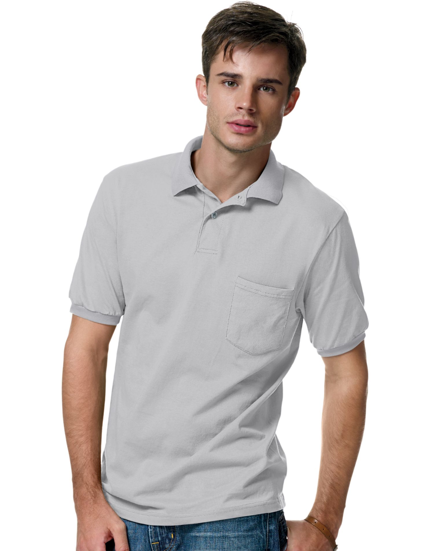Hanes Mens Cotton-Blend Jersey Polo with Pocket - Picture 22 of 29