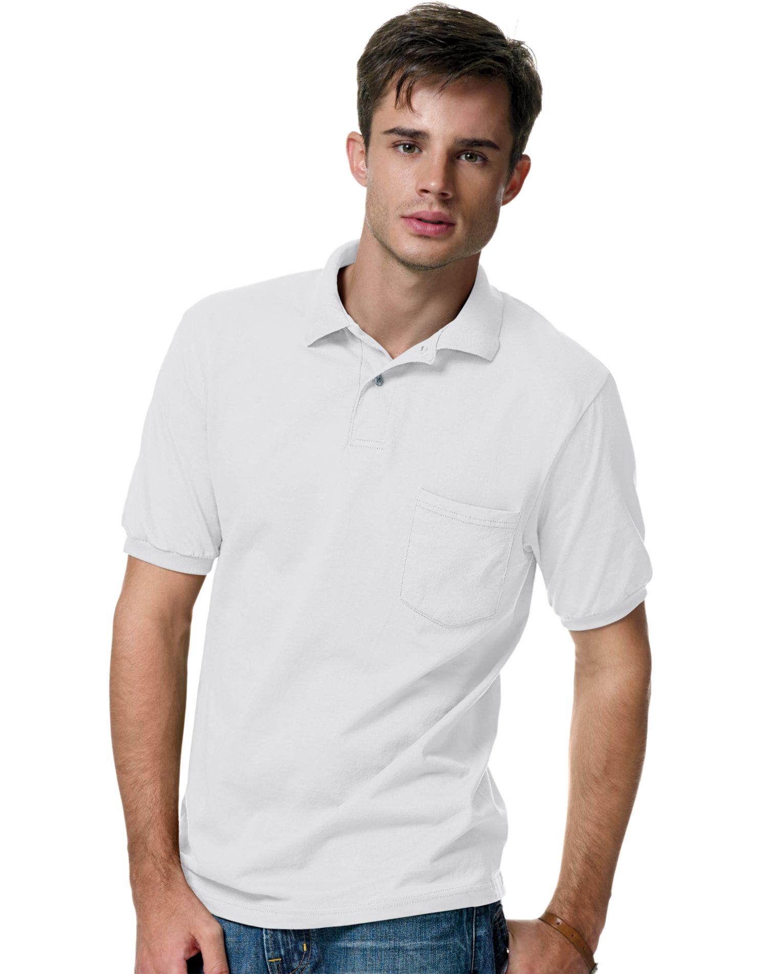 Hanes Mens Cotton-Blend Jersey Polo with Pocket - Picture 28 of 29