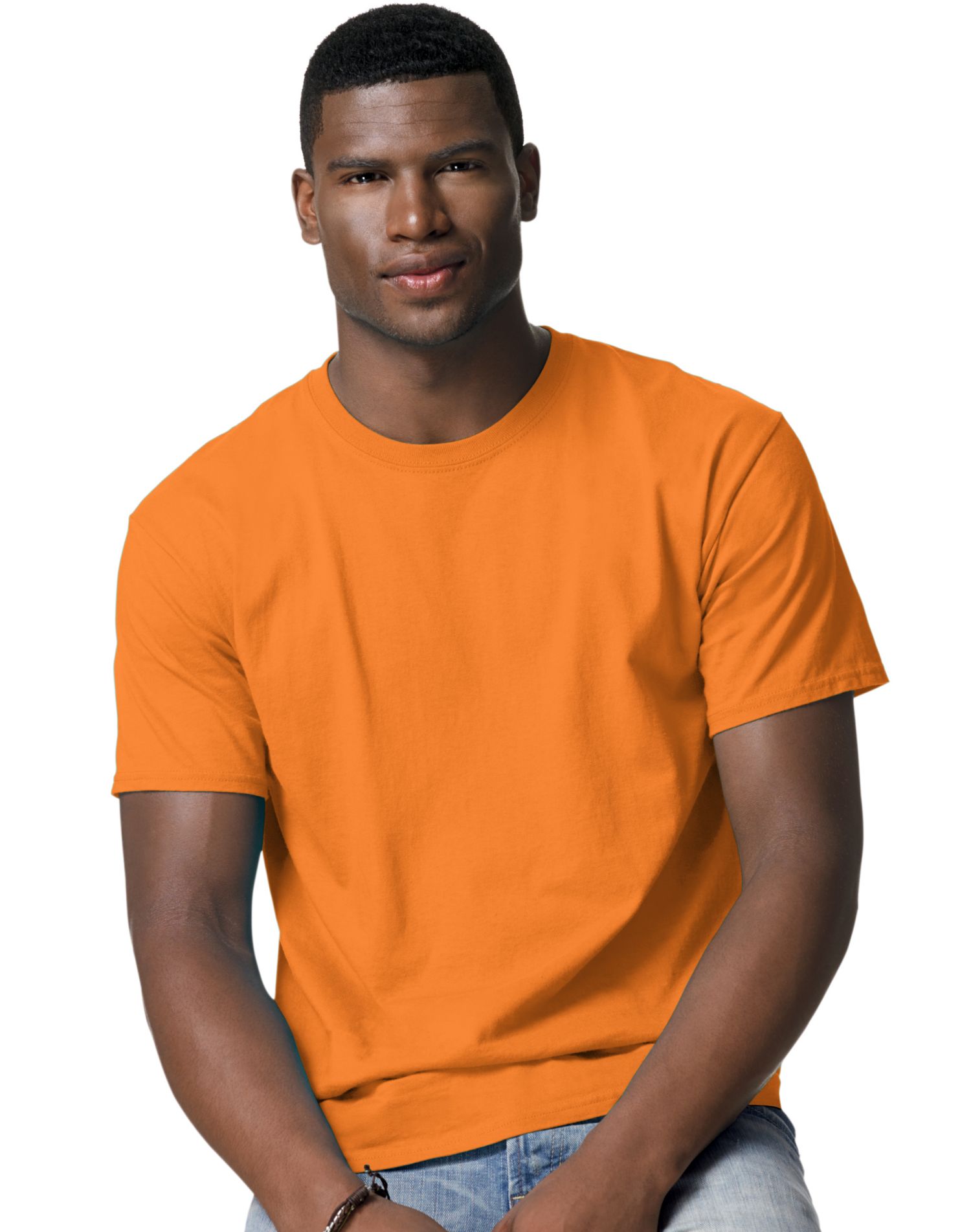 Hanes 5250 Tagless T-Shirt - Candy Orange, Medium, 100% Cotton Preshrunk Tee - View #7