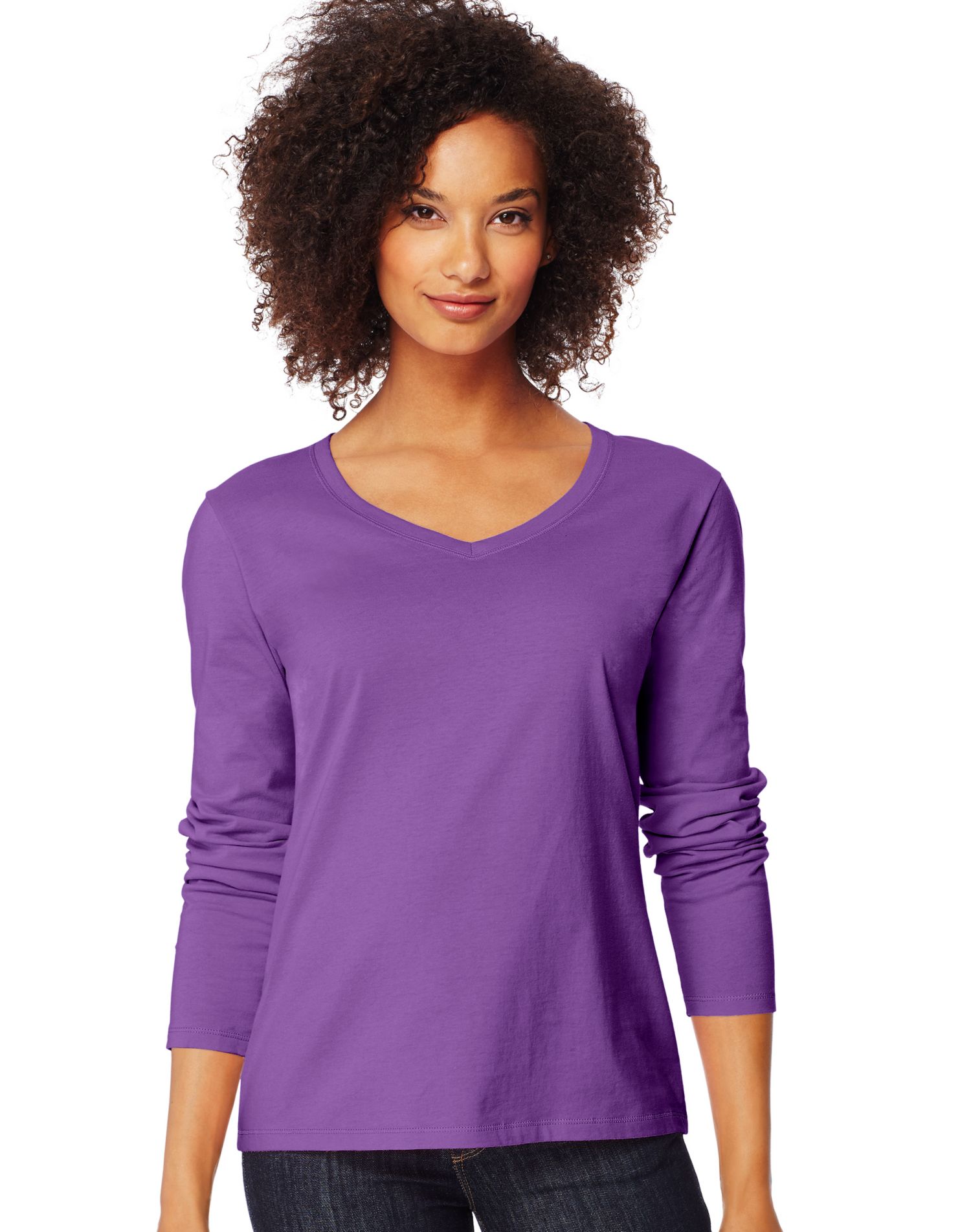 Hanes Womens Long-Sleeve V-Neck T-Shirt - Picture 7 of 14