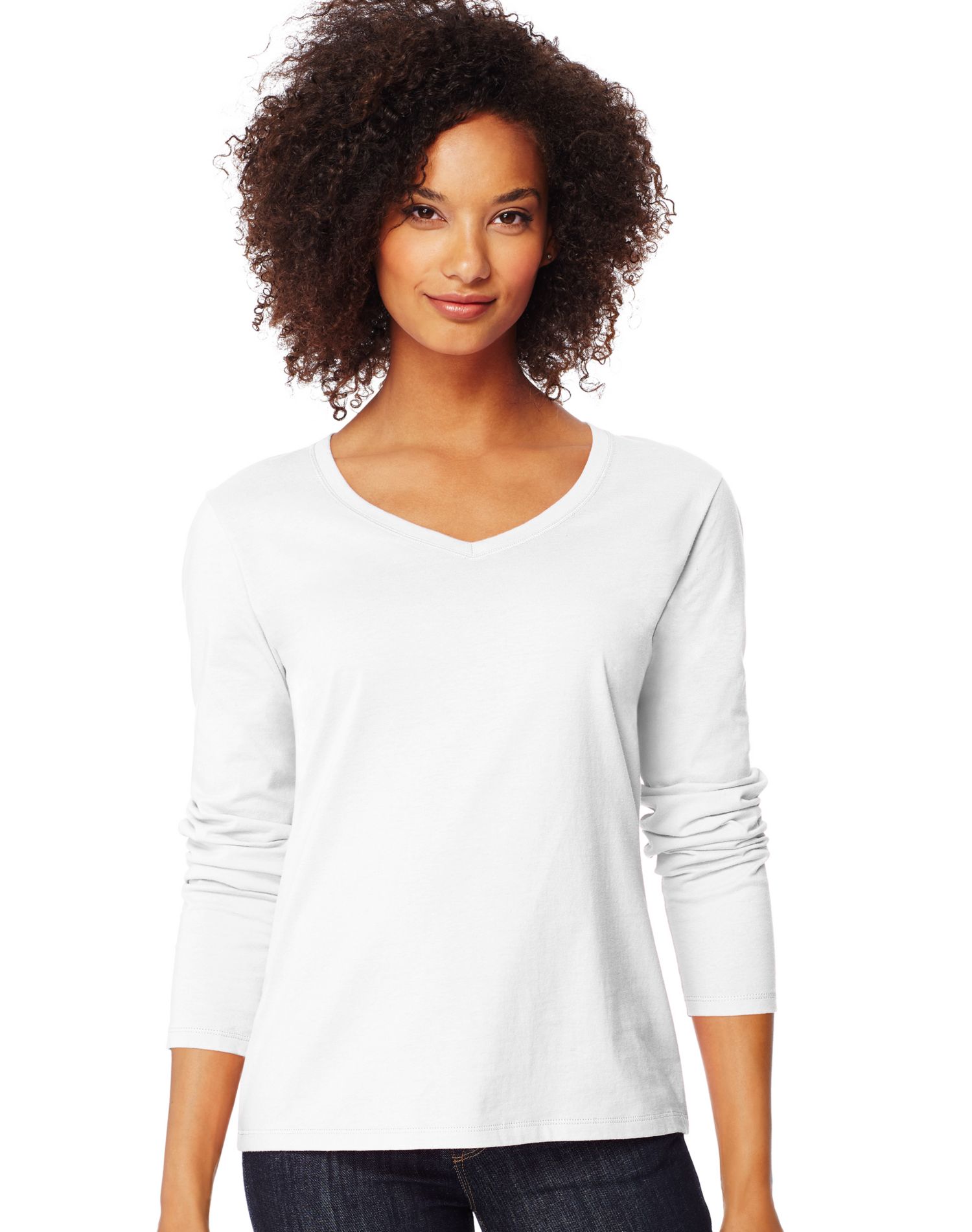 Hanes Womens Long-Sleeve V-Neck T-Shirt - Picture 8 of 14