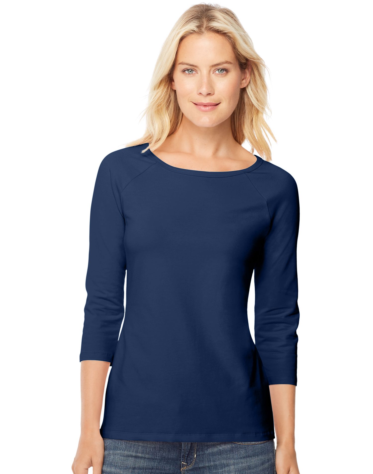 Hanes Womens Stretch Cotton Raglan Sleeve Tee - Picture 11 of 19