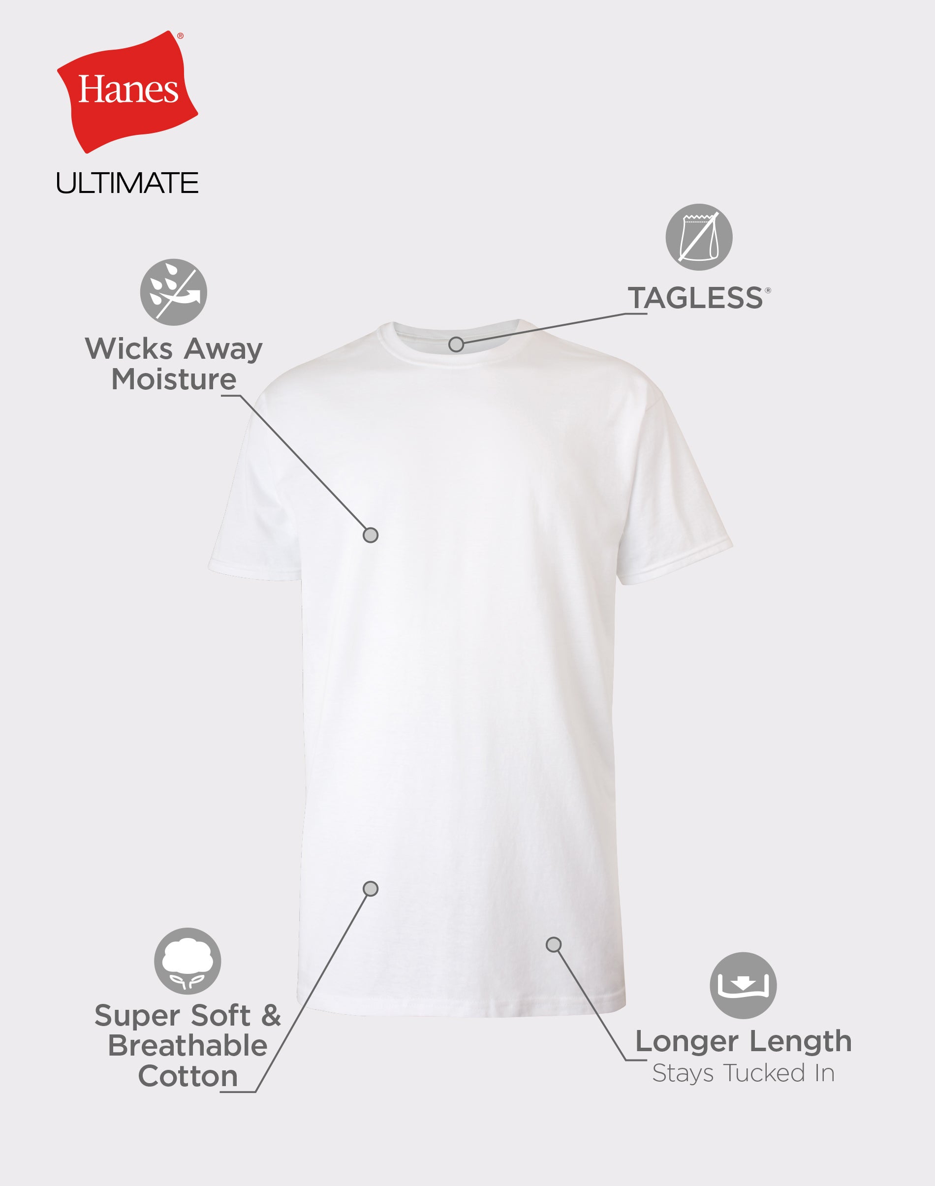 Hanes Ultimate Tall weiches und atmungsaktives Herren-Unterhemd mit Rundhalsausschnitt 4er-Pack - Bild 3 von 4