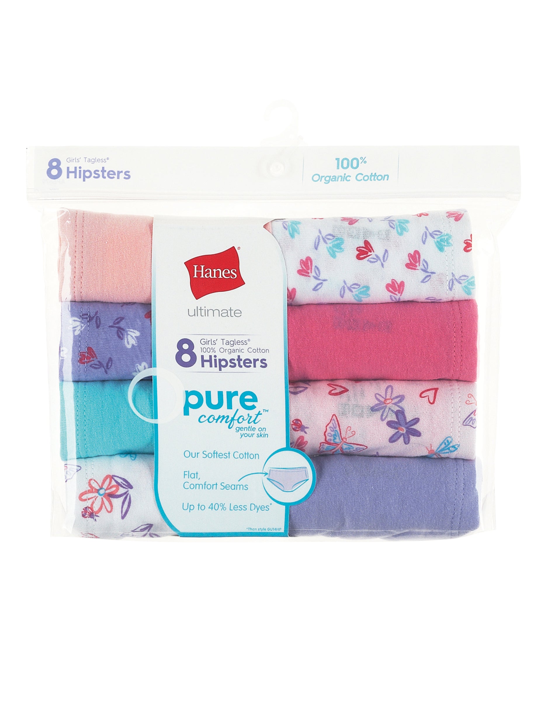 Hanes Girls Ultimate Pure Comfort Organic Cotton Hipster 8-Pack - Picture 3 of 7