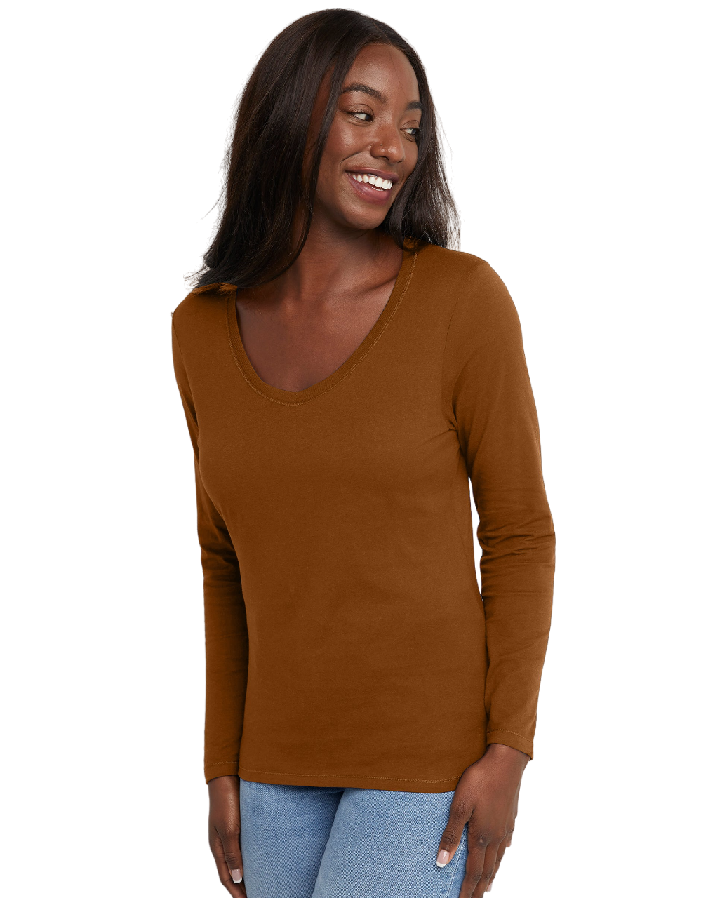 Hanes Womens Long-Sleeve V-Neck T-Shirt - Picture 14 of 14