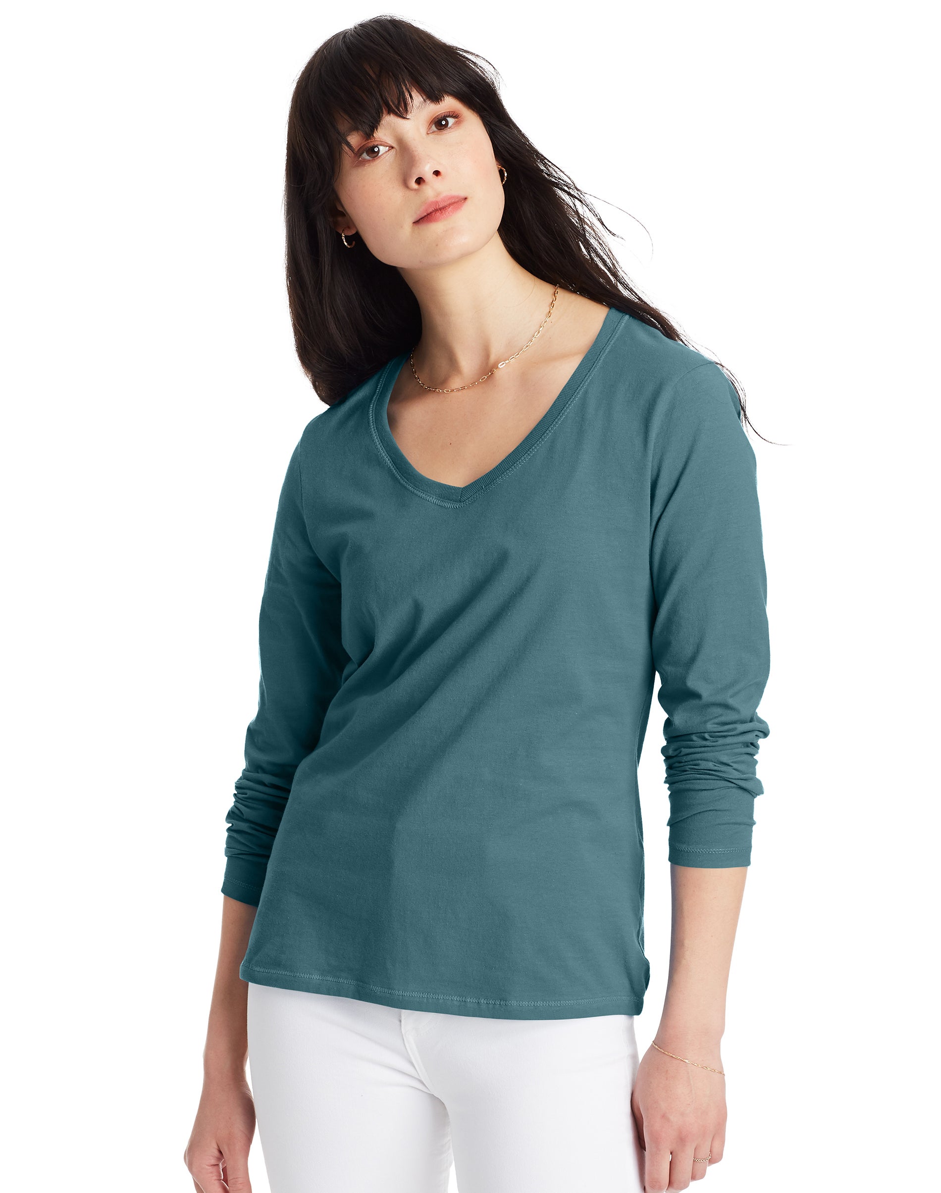 Hanes Womens Long-Sleeve V-Neck T-Shirt - Picture 11 of 14