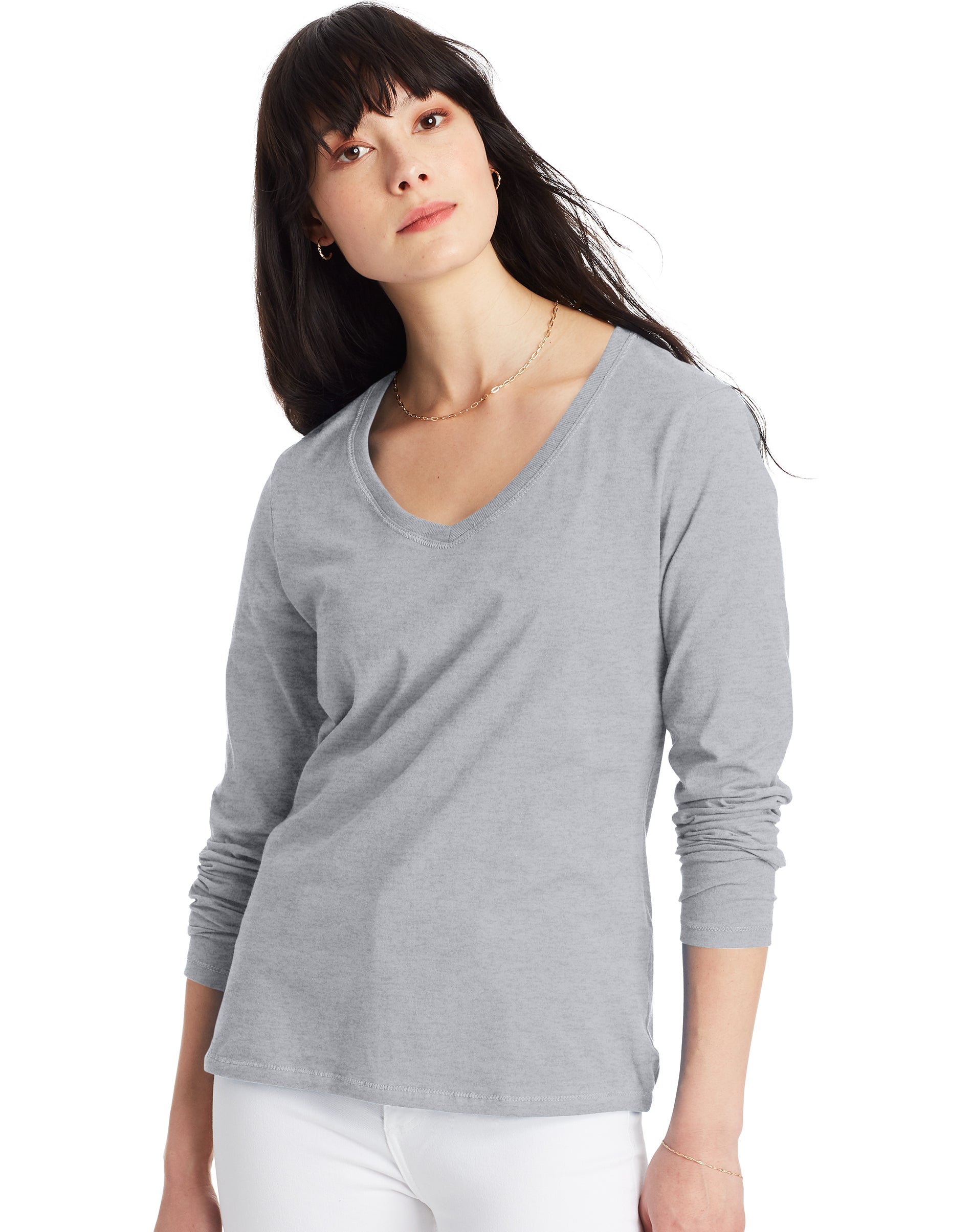 Hanes Womens Long-Sleeve V-Neck T-Shirt - Picture 10 of 14