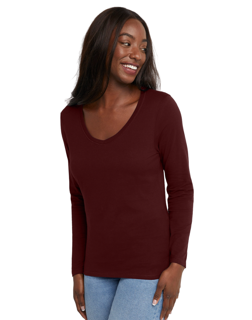 Hanes Womens Long-Sleeve V-Neck T-Shirt - Picture 9 of 14