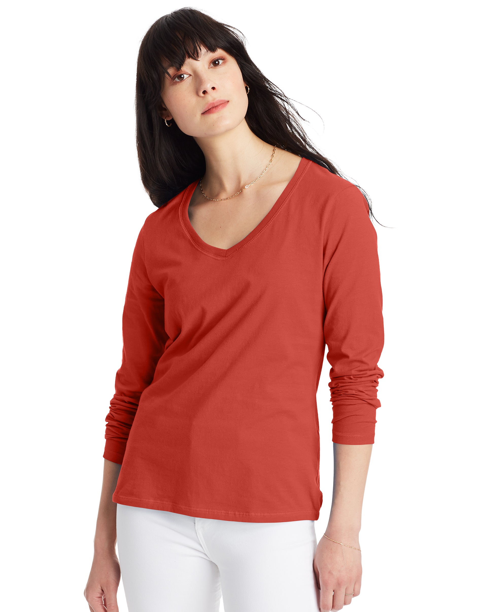 Hanes Womens Long-Sleeve V-Neck T-Shirt - Picture 12 of 14