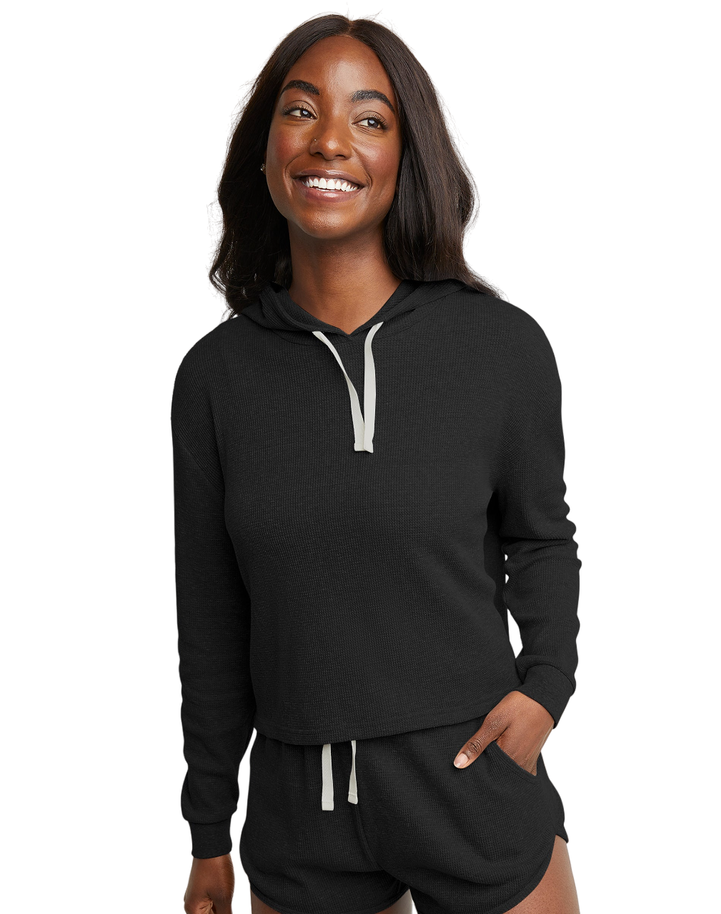 Hanes Originals Womens Waffle Lounge Hoodie - Picture 8 of 13
