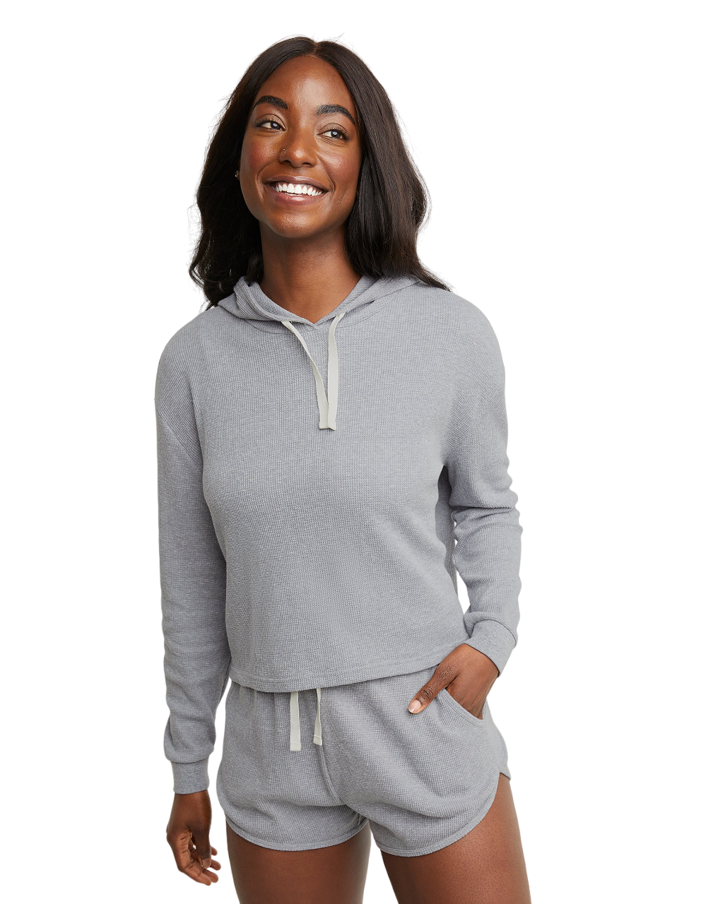 Hanes Originals Womens Waffle Lounge Hoodie - Picture 11 of 13