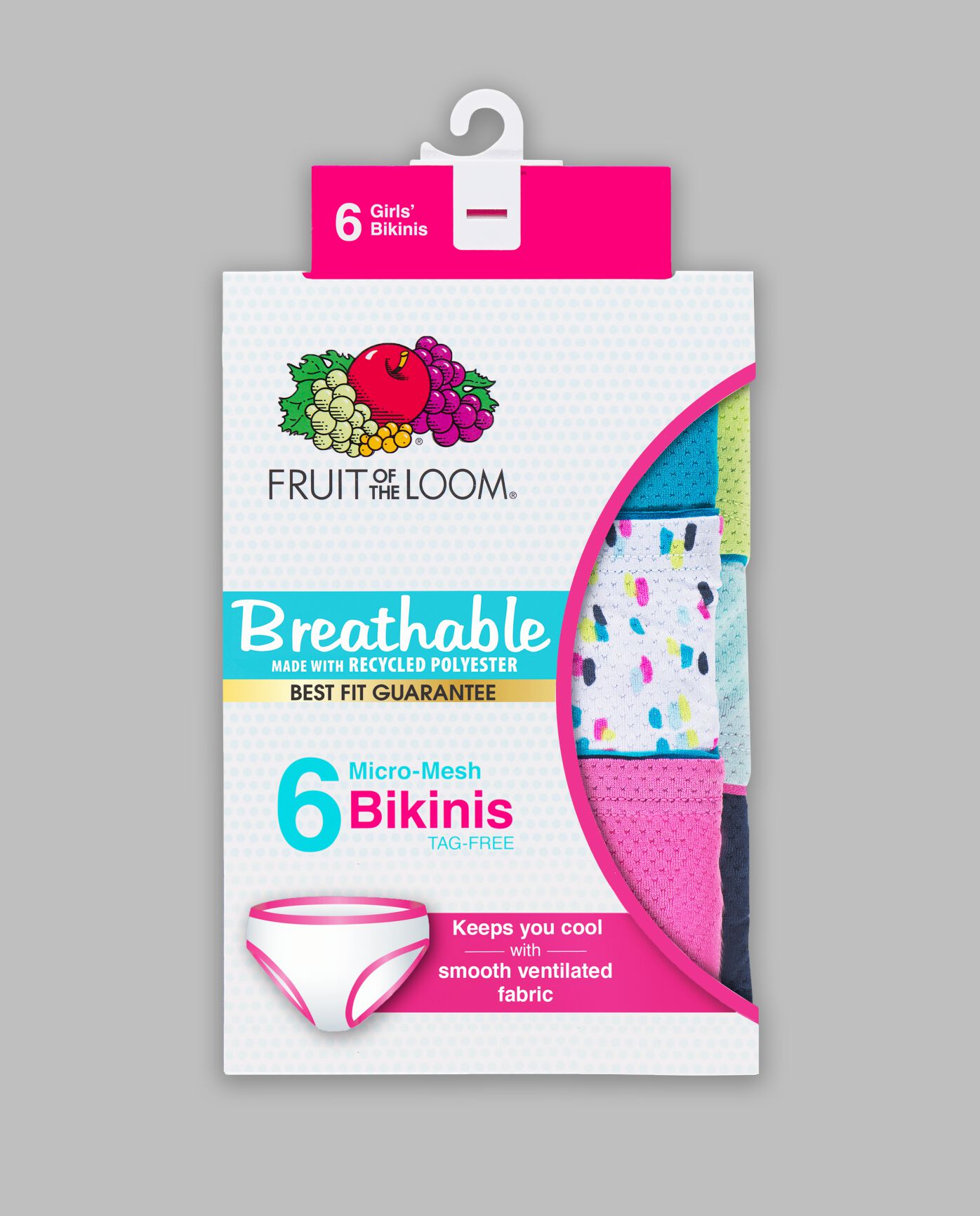 Fruit Of The Loom Girls Breathable Micro-Mesh Bikini Underwear 6 Pack - Picture 3 of 4