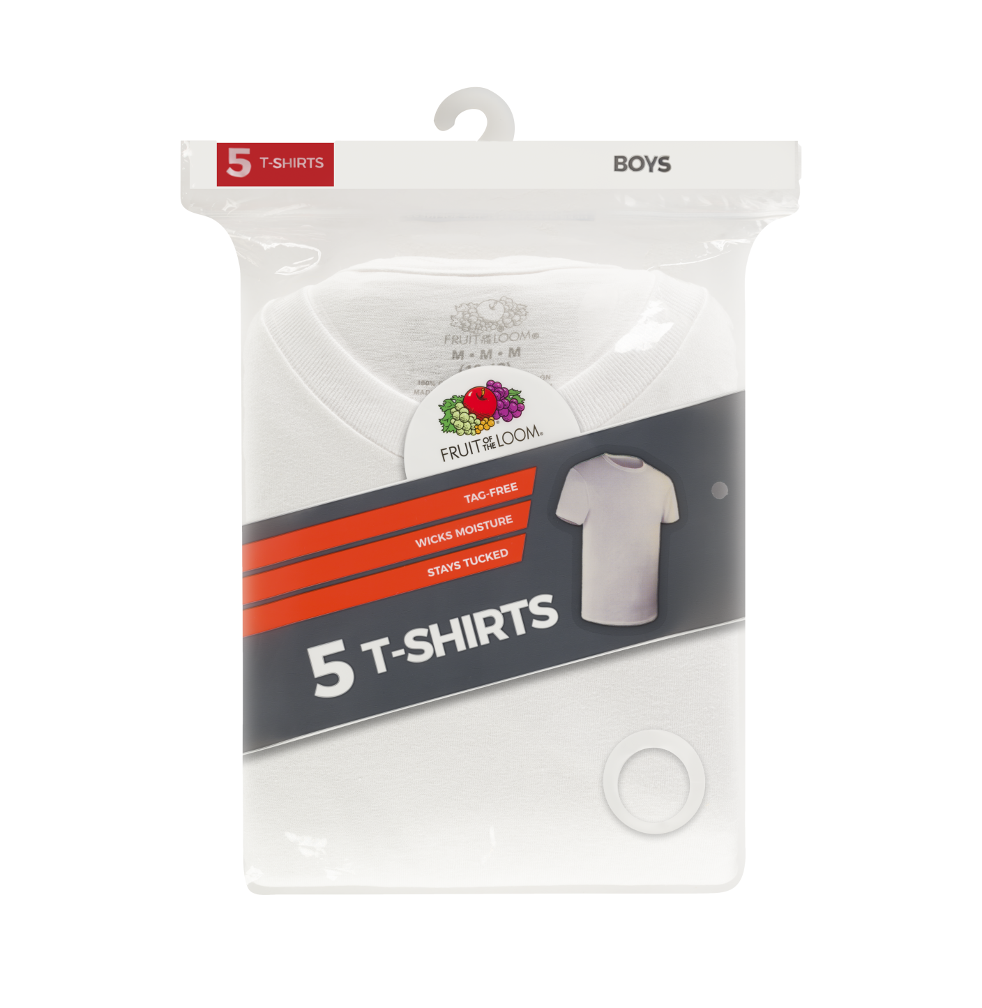 Fruit Of The Loom Boys White Crew T-Shirts 5 Pack - Picture 3 of 3